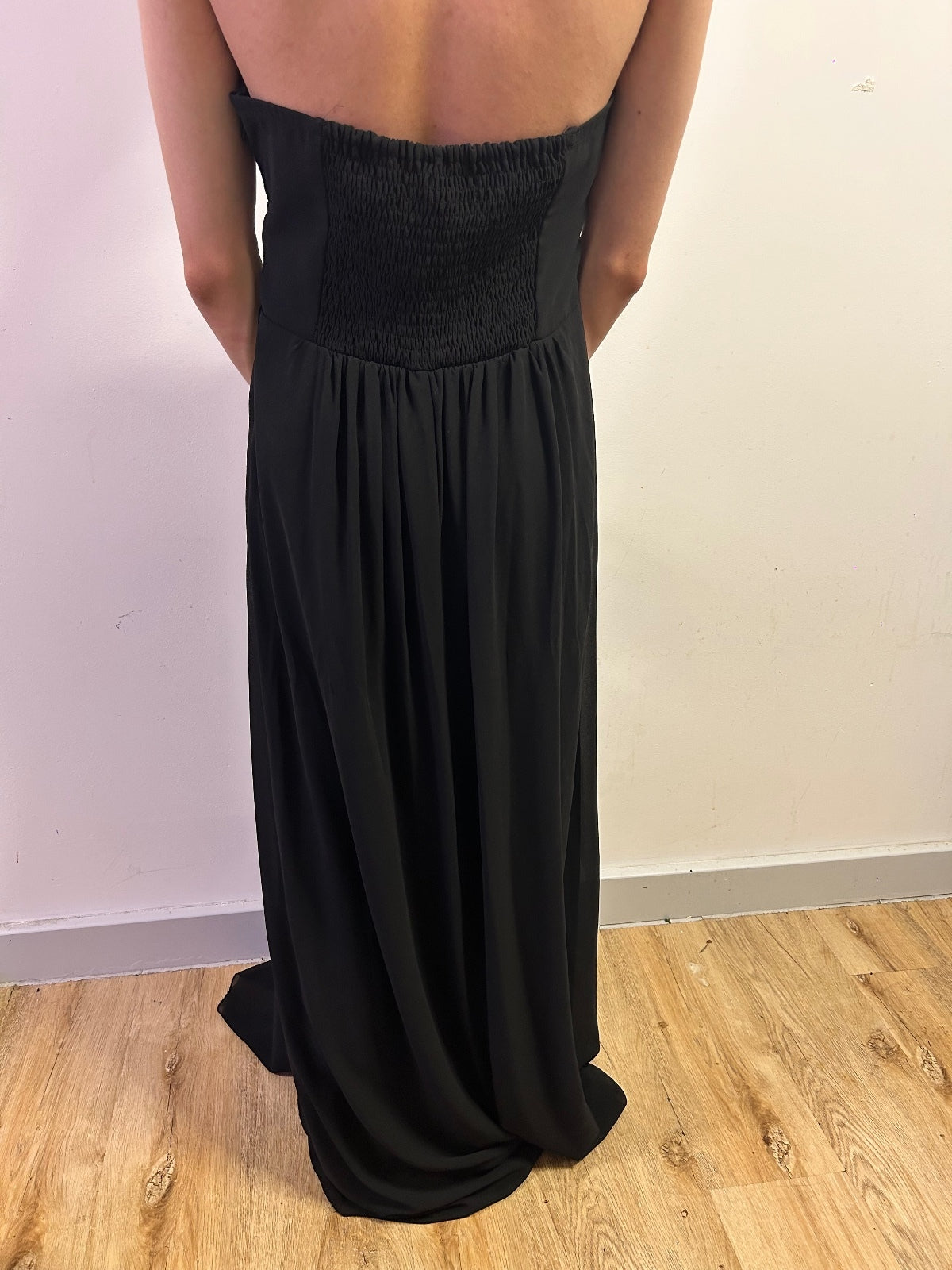 Flower by Charms Paris Black Strapless Chiffon Maxi Dress Size L