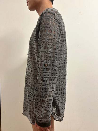 Comma Casual Identity Open-Weave Knit Top EU 40 Grey Semi-Sheer Long Sleeve
