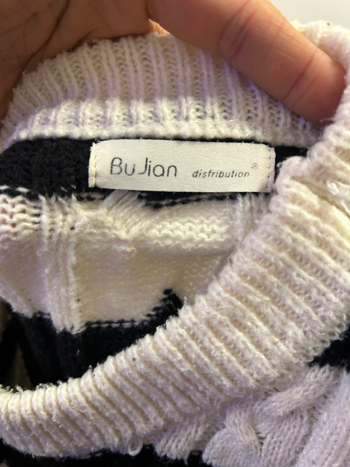 Oversized Distressed Cable Knit Striped Jumper Black White Grunge JapaneseStyle