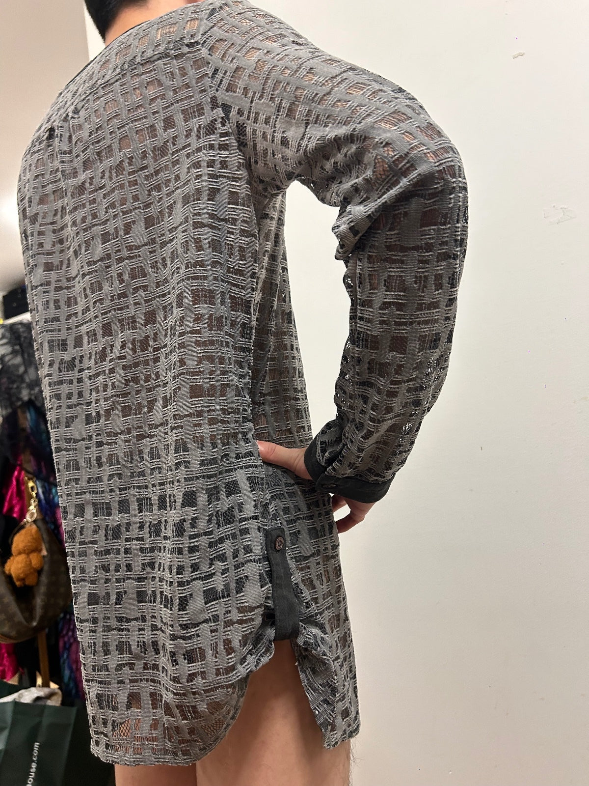 Comma Casual Identity Open-Weave Knit Top EU 40 Grey Semi-Sheer Long Sleeve