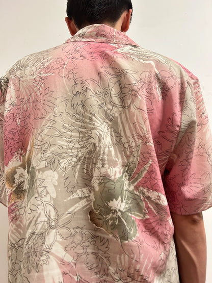 Vintage Setterlady Floral Blouse 44 UK 16)Pink Botanical Short Sleeve Shirt