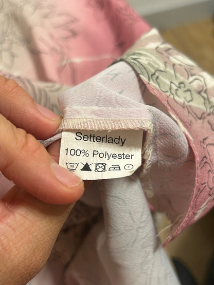 Vintage Setterlady Floral Blouse 44 UK 16)Pink Botanical Short Sleeve Shirt