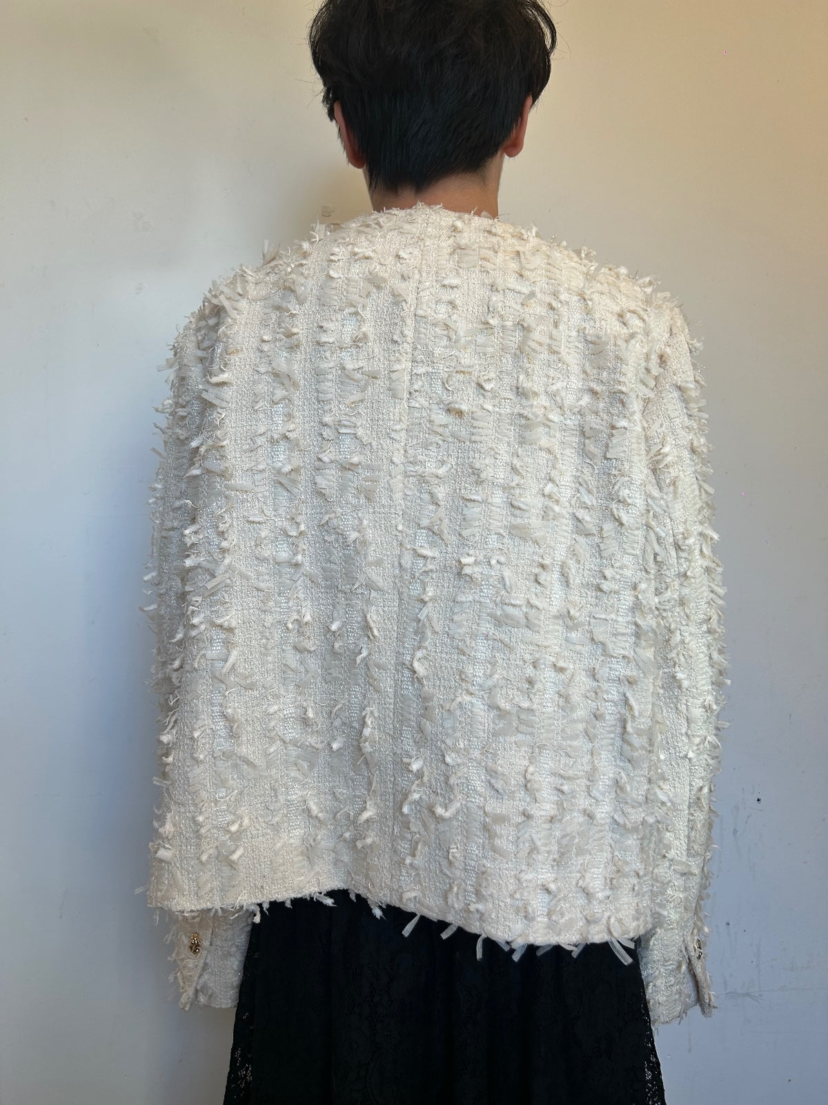 NEXT Premium Cream Bouclé Tweed Jacket Gold Button Textured Blazer UK 20
