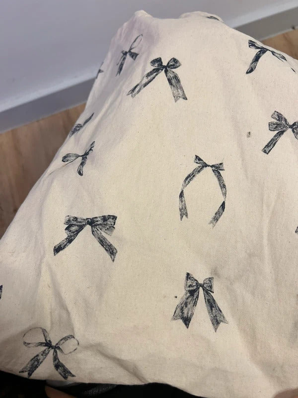 Coquette Bow Print Cotton Tote Bag Balletcore Canvas Shopper Minimalist