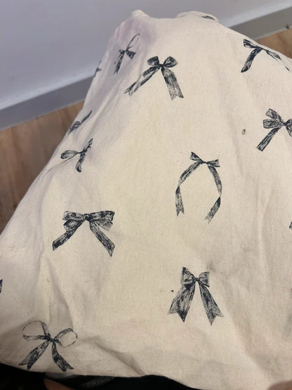 Coquette Bow Print Cotton Tote Bag Balletcore Canvas Shopper Minimalist