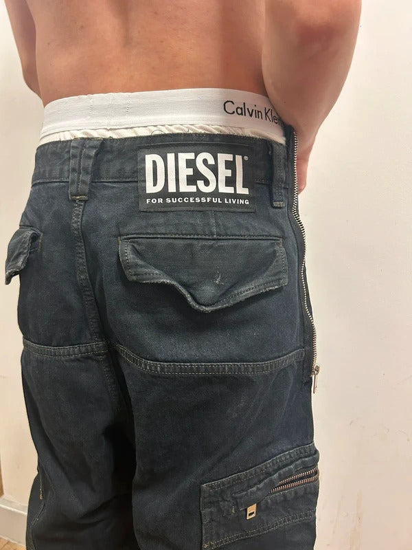Vintage diesel d-lukis black runway straight jeans w32 l32 zip hem utility denim