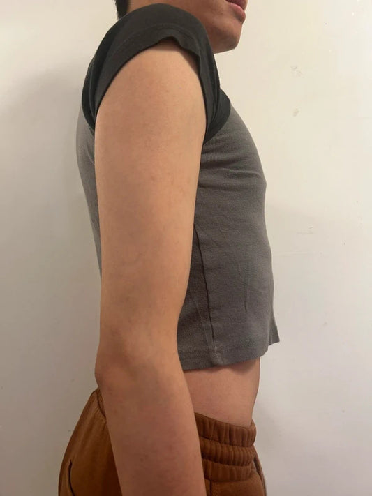 Minga London Star Patch Cropped Baby Tee | Grey Black Y2K XS