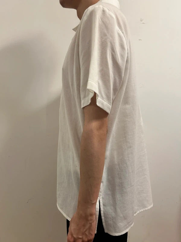 ewm pure classics white linen-look open collar shirt uk 18
