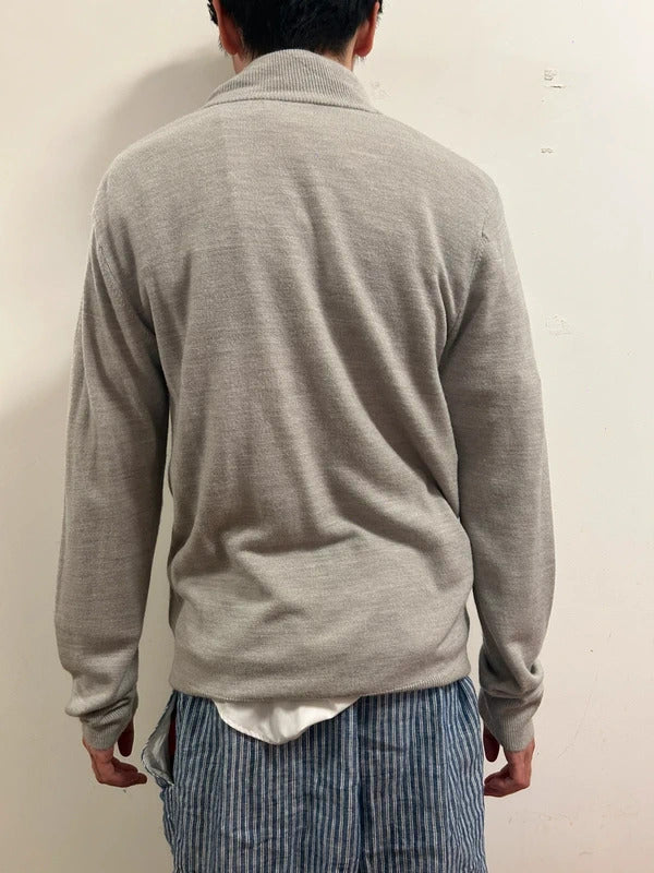 EASY Grey Half-Zip Knit Jumper Minimal Editorial Layering Piece Size S