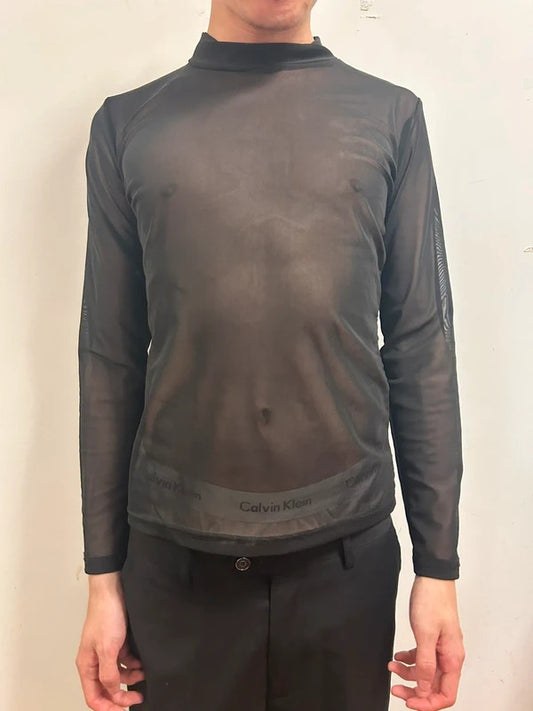 anvi black sheer mesh long sleeve top l y2k clubwear