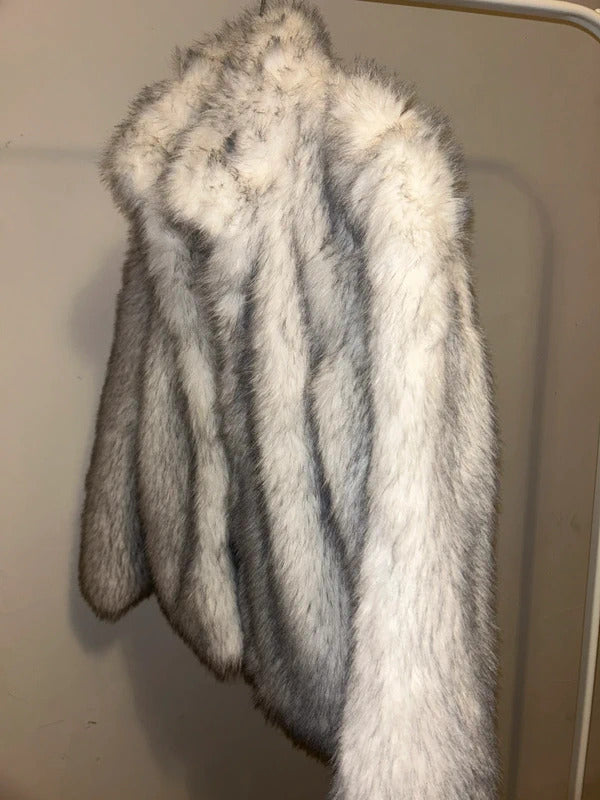 Molai fur Grey and white fluffy cropped jacket 16-18