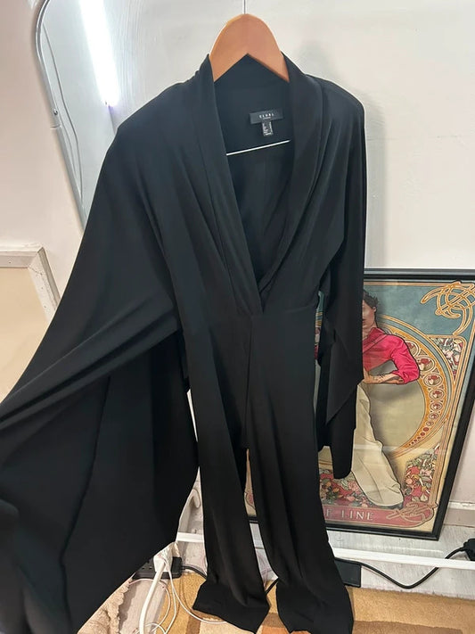 Dramatic Black Club L London Cape Sleeve Jumpsuit UK 8