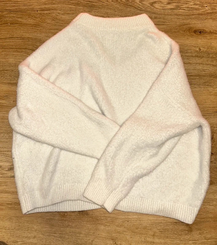 Urban Revivo White Fluffy Cut-Out Knit Jumper M UK 10 Soft Balletcore Sweater