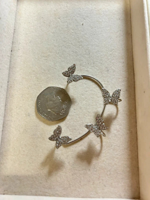 silver crystal butterfly ear cuff single statement earring
