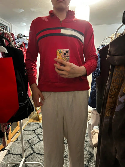 Vintage Style Tommy Hilfiger Red 90s Quarter Zip Sweatshirt XL