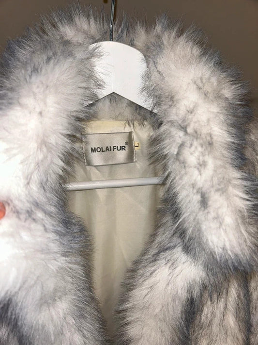 Molai fur Grey and white fluffy cropped jacket 16-18