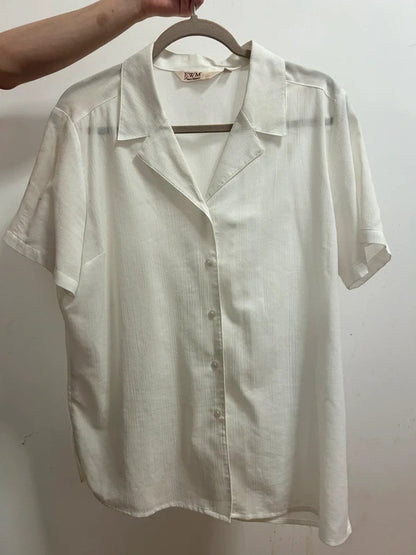 ewm pure classics white linen-look open collar shirt uk 18