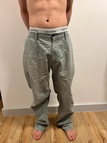 Vintage M&S Sage Grey-Green Regular Trousers W38 L33 Relaxed Straight Leg