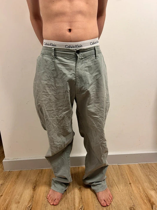 Vintage M&S Sage Grey-Green Regular Trousers W38 L33 Relaxed Straight Leg