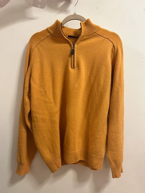 Vintage Baileys Mustard Yellow 100% Lambswool Half-Zip Jumper Size XL