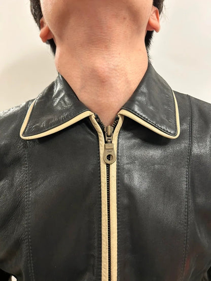 mdk major design black real leather fitted jacket size s