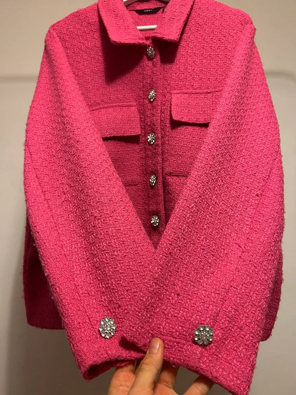 Next Pink Tweed Jacket with Crystal jewel Buttons – UK 22