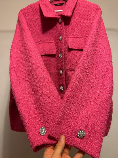 Next Pink Tweed Jacket with Crystal jewel Buttons – UK 22