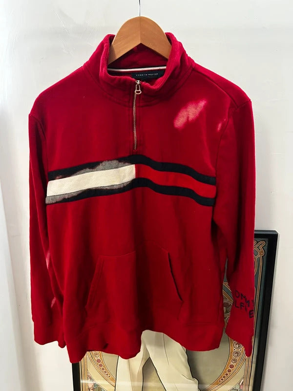 Vintage Style Tommy Hilfiger Red 90s Quarter Zip Sweatshirt XL