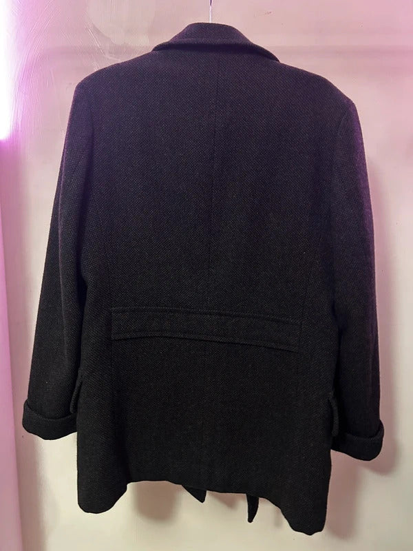 Romon Royal Black Double Breasted Wool Style Coat