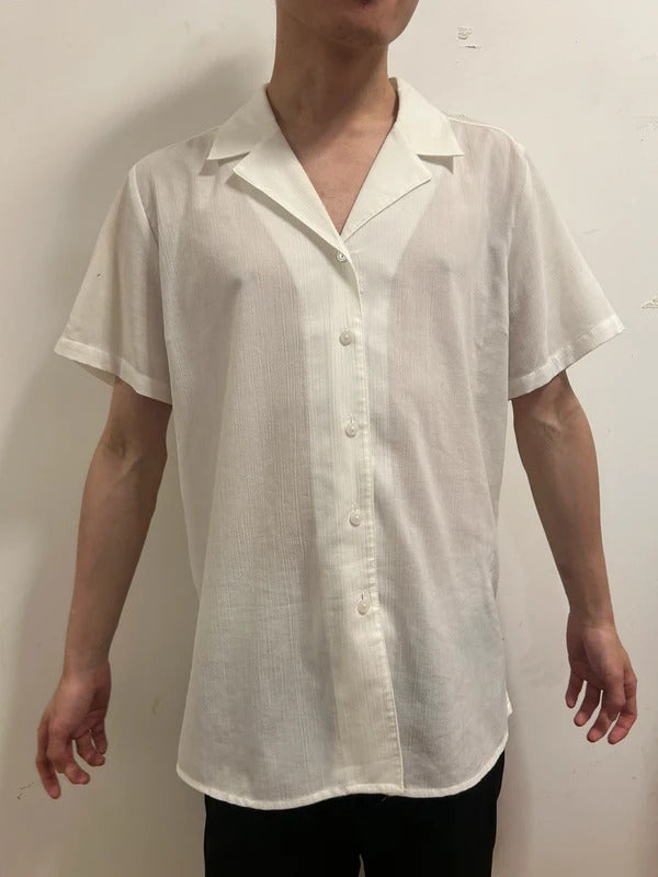 ewm pure classics white linen-look open collar shirt uk 18