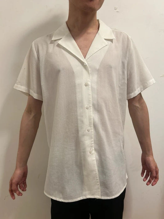 ewm pure classics white linen-look open collar shirt uk 18