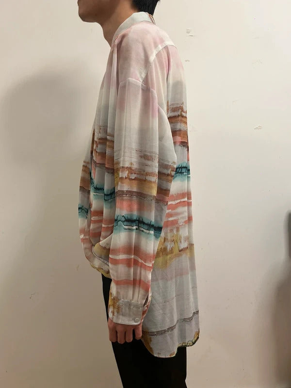 modern rarity watercolour drape blouse uk 16 sheer resort shirt