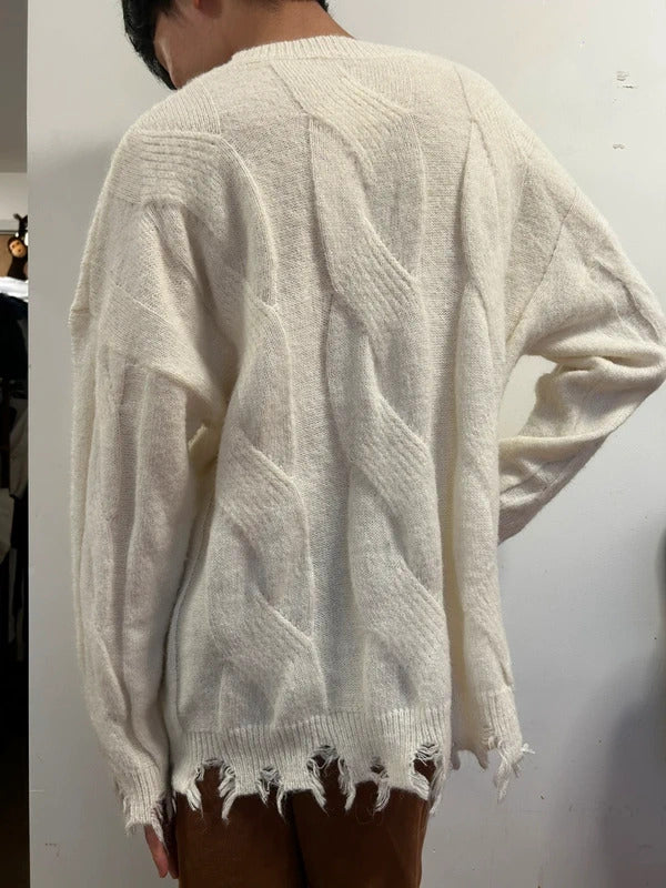 Cream Distressed Oversized Bow Knit Jumper | Coquette Grunge 2XL