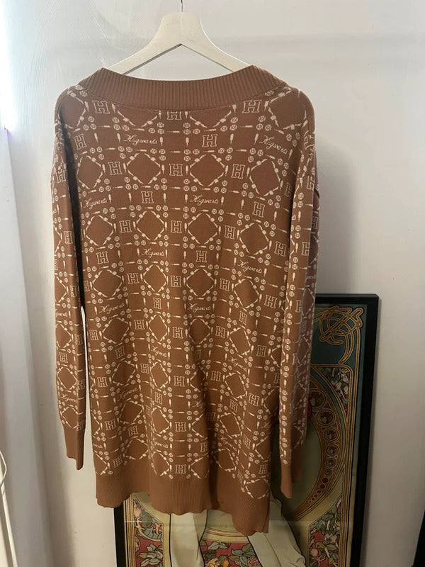 Harry Potter Hogwarts Brown Monogram Cardigan |Oversized Wizardcore Academia