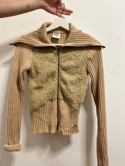 BDG Urban Outfitters Beige Teddy Knit Zip Cardigan Size M