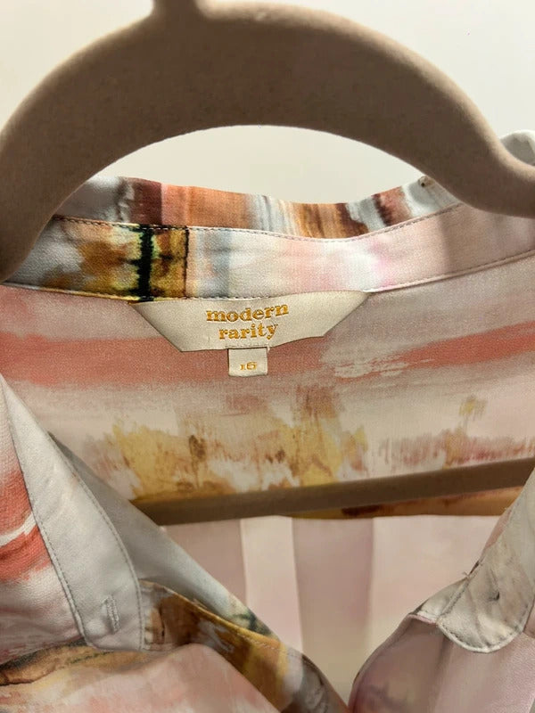 modern rarity watercolour drape blouse uk 16 sheer resort shirt
