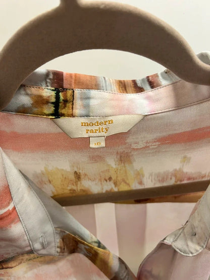 modern rarity watercolour drape blouse uk 16 sheer resort shirt