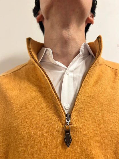 Vintage Baileys Mustard Yellow 100% Lambswool Half-Zip Jumper Size XL