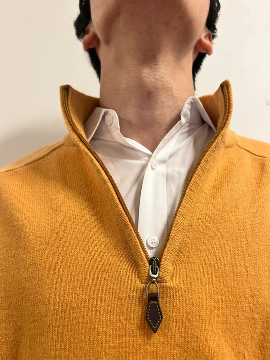 Vintage Baileys Mustard Yellow 100% Lambswool Half-Zip Jumper Size XL