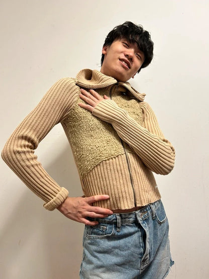 BDG Urban Outfitters Beige Teddy Knit Zip Cardigan Size M