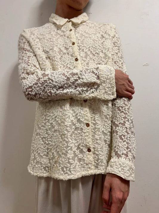 Palmer Heritage Ivory Floral Lace Button-Up Shirt Size UK 20