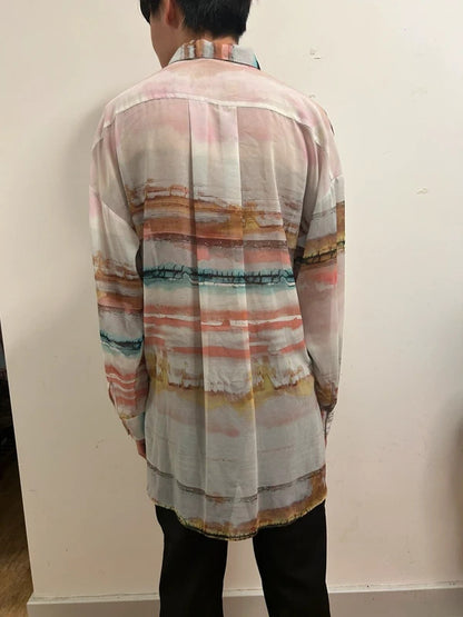 modern rarity watercolour drape blouse uk 16 sheer resort shirt