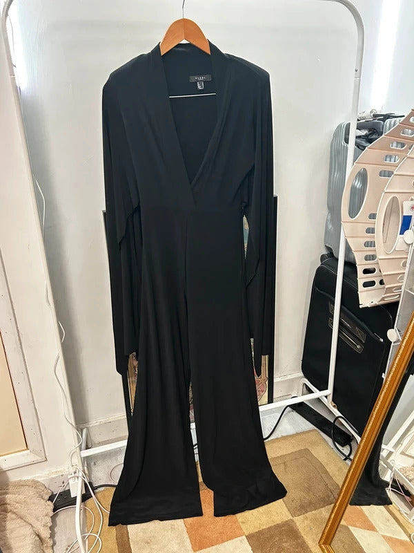 Dramatic Black Club L London Cape Sleeve Jumpsuit UK 8