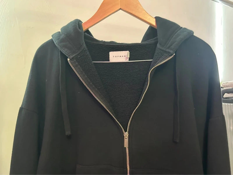 Topman Black Oversized Zip Hoodie M