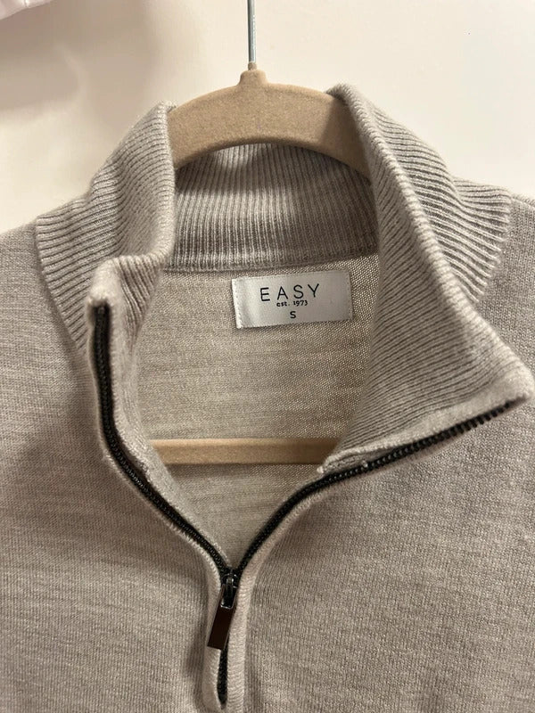 EASY Grey Half-Zip Knit Jumper Minimal Editorial Layering Piece Size S