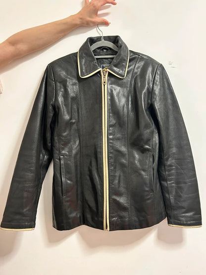mdk major design black real leather fitted jacket size s