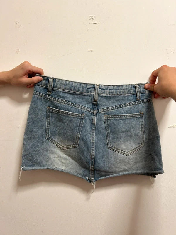 SHEIN Light Wash Raw Hem Denim Mini Skirt Size S / UK 8