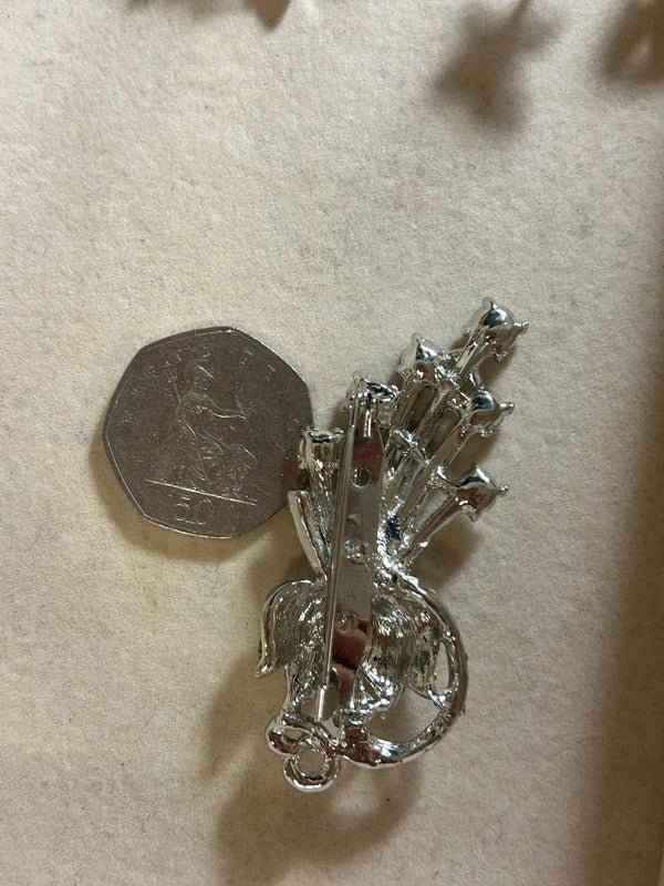 silver crystal angel brooch with dangling rhinestones